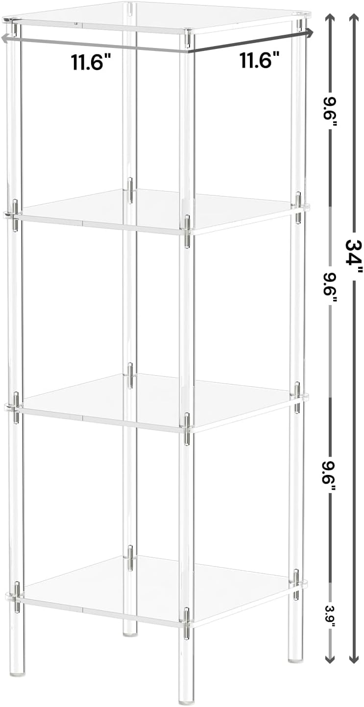 Clear 4-Tier Square Wall Mount Acrylic Bookshelf