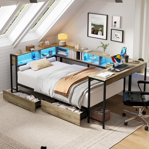 Grey Full LED Desk Storage Daybed