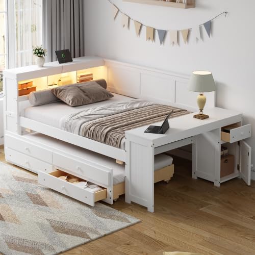 White Full Corner Storage Daybed Frame