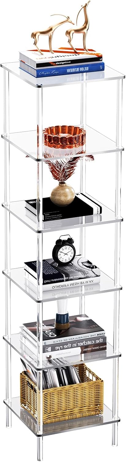 Clear 6-Tier Freestanding Corner Acrylic Bookshelf