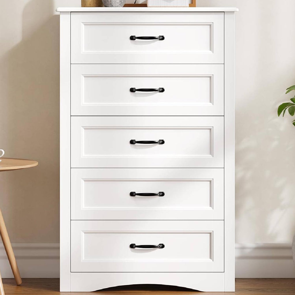 White 5 Drawer Large Bedroom Storage Dresser