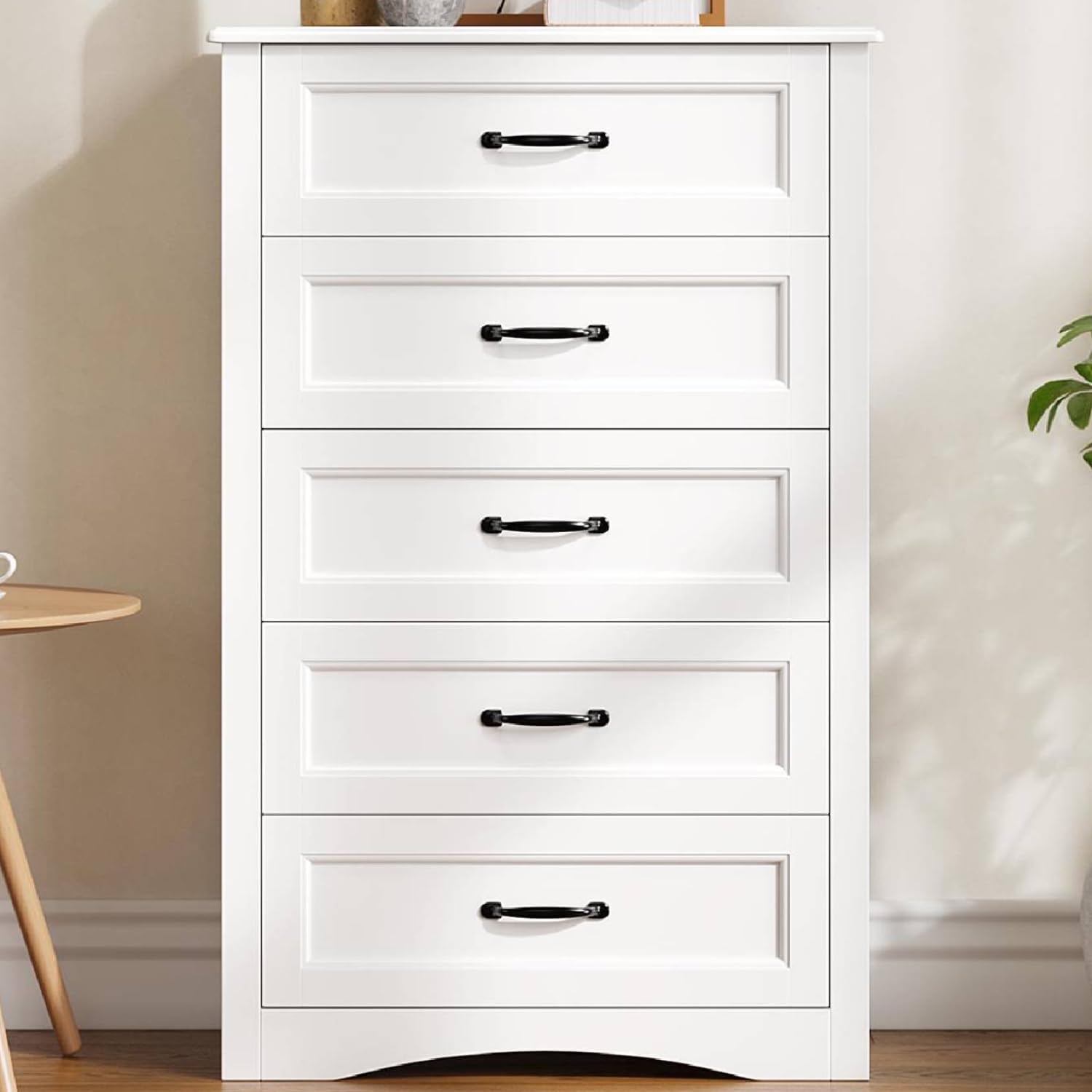 White 5 Drawer Large Bedroom Storage Dresser