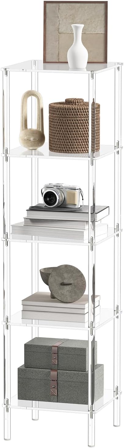 Clear 5-Tier Square Wall Mount Acrylic Bookshelf
