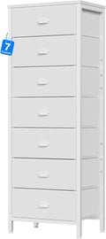 White 7 Drawer Fabric Tall Dresser