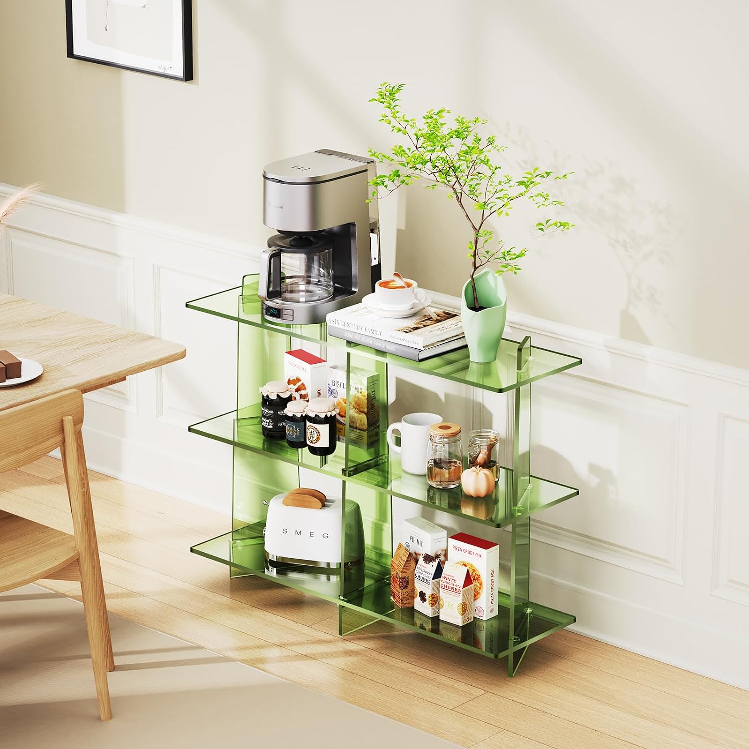 Green 3-Tier Acrylic Storage Entry Bookshelf