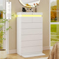 White 7 Drawer LED Charging Tall Dresser