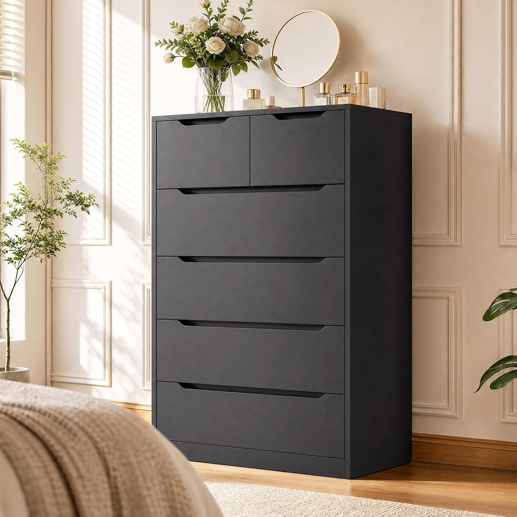 Black Handle-Free 6 Drawer Dresser