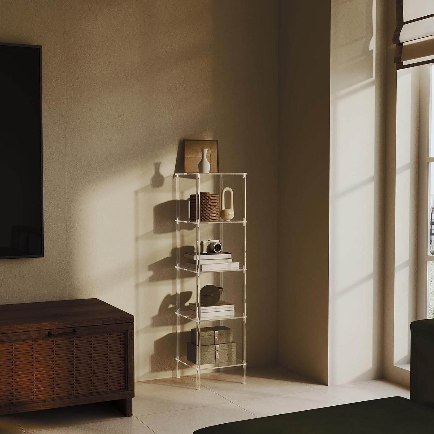 Clear 5-Tier Square Wall Mount Acrylic Bookshelf