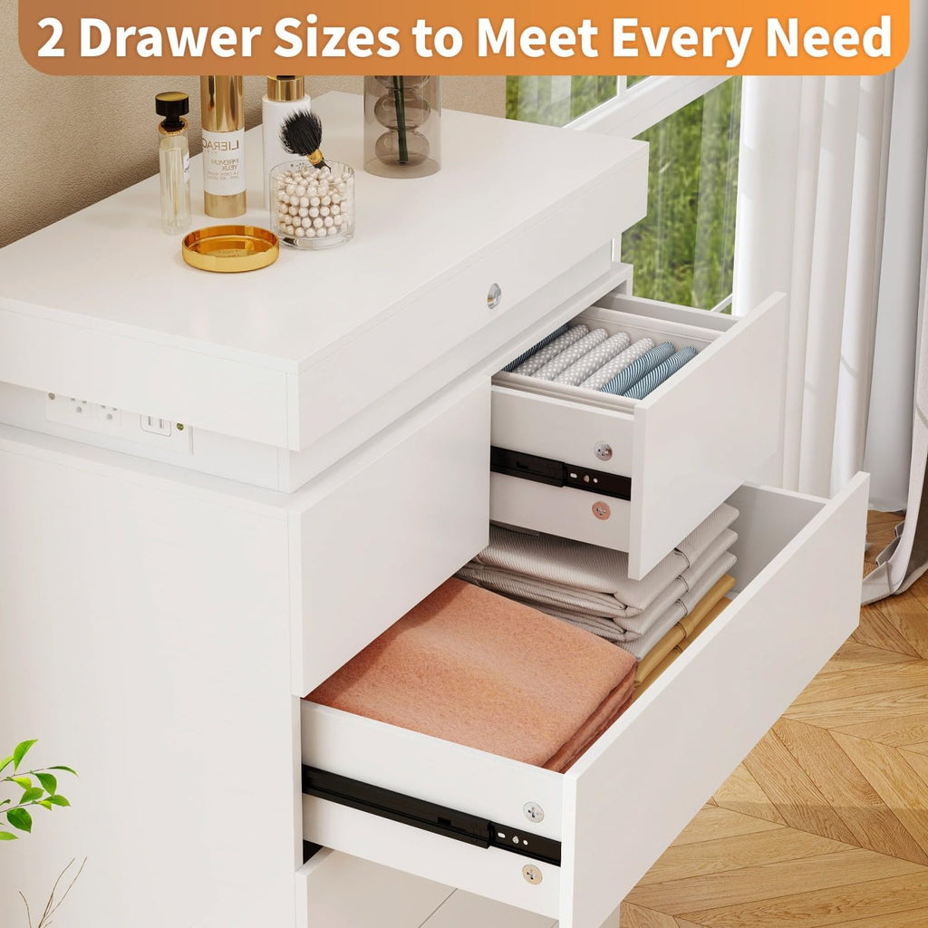 White 7 Drawer LED Charging Tall Dresser