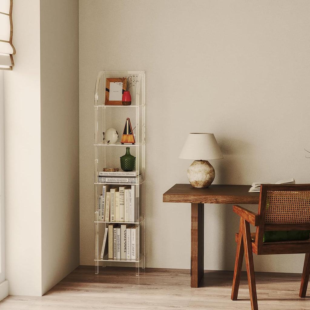 Clear 5-Tier Arched Acrylic Narrow Bookshelf