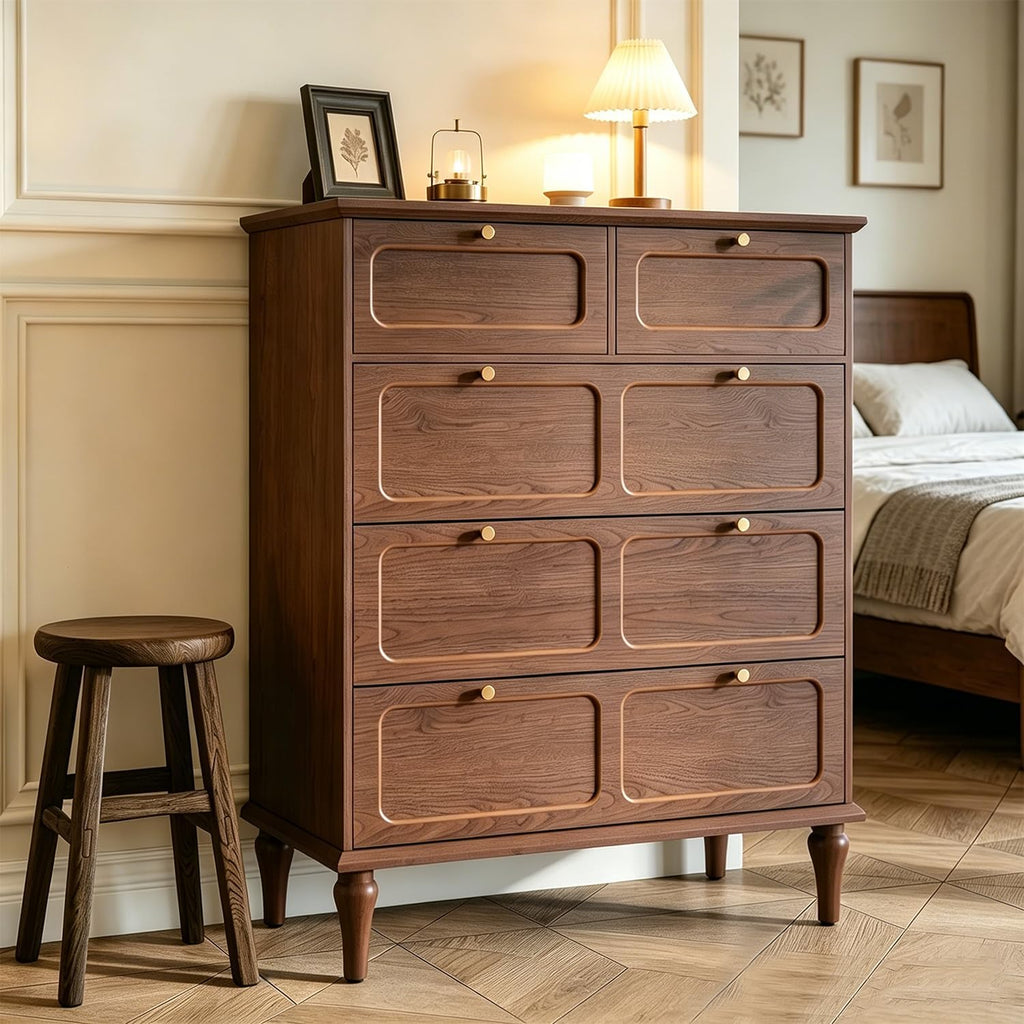 Brown 5 Drawer Wood Leg Vertical Dresser