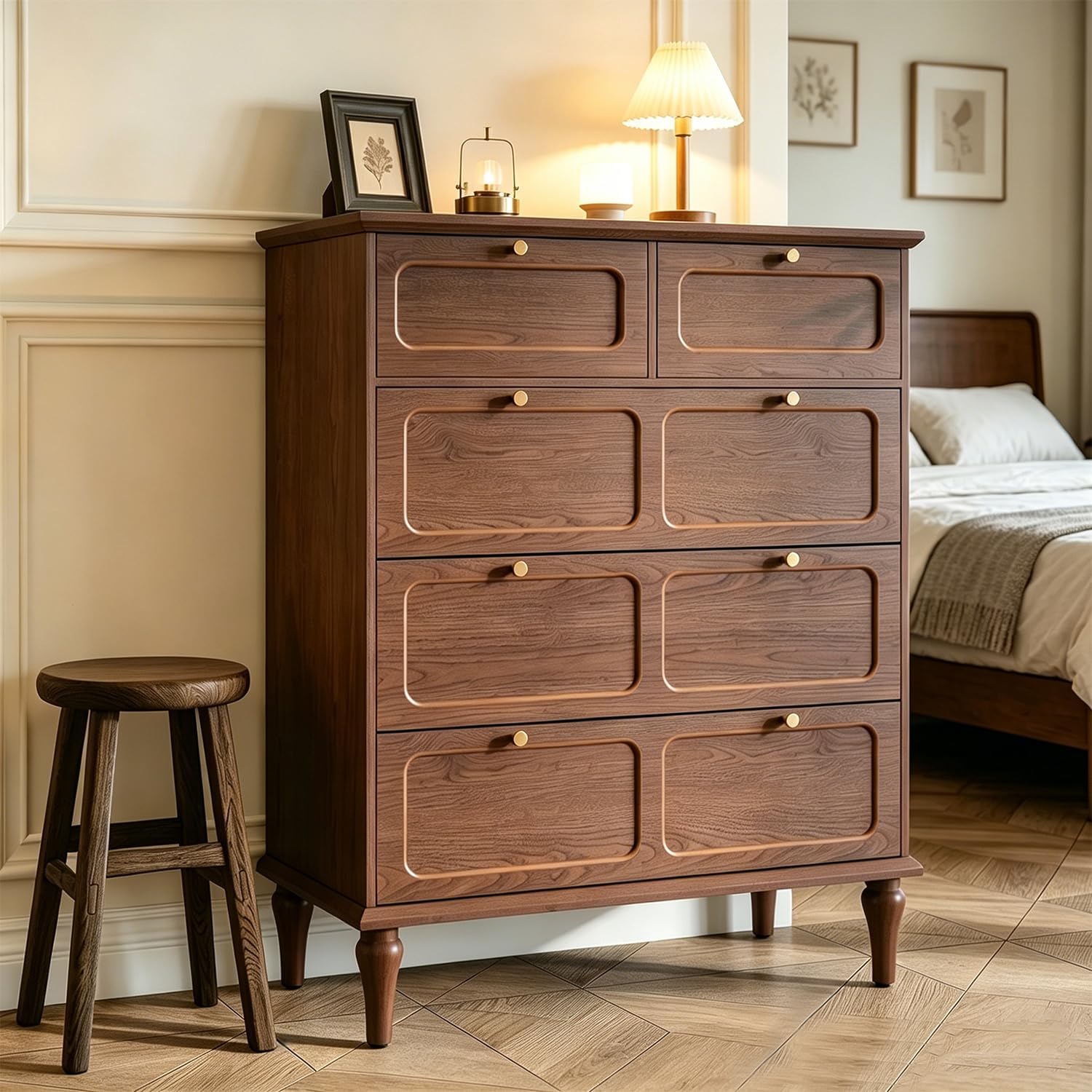 Brown 5 Drawer Wood Leg Vertical Dresser