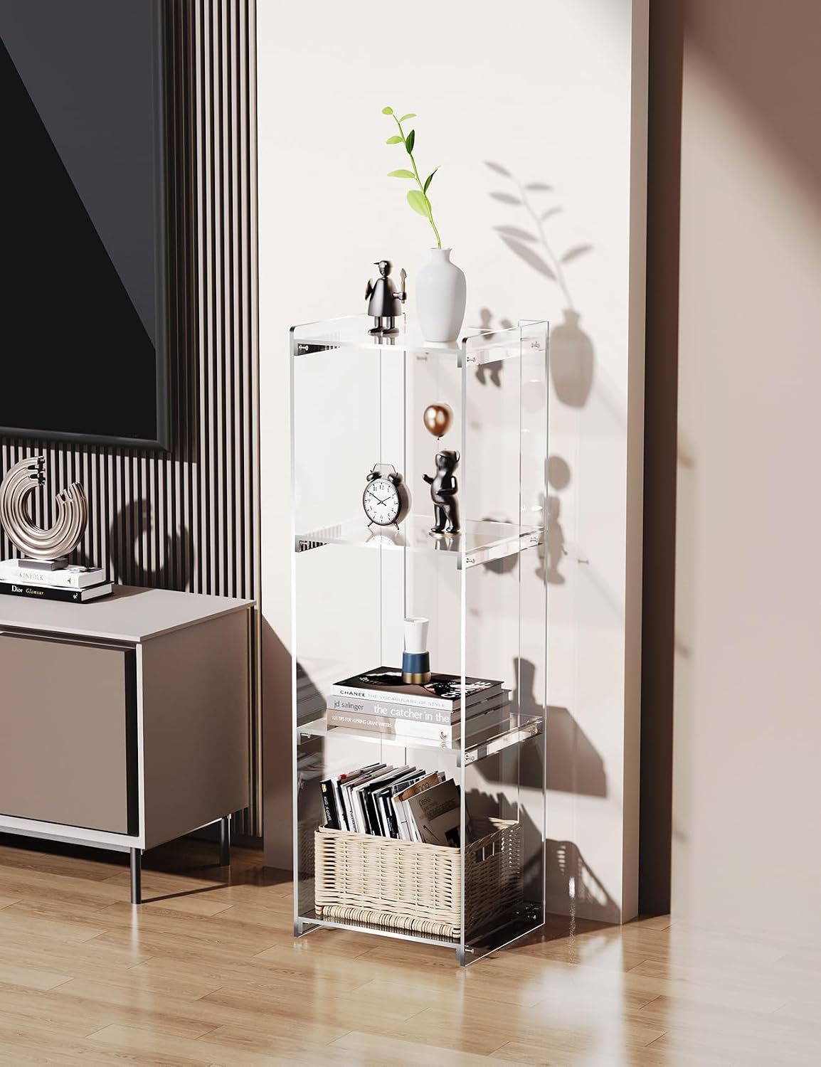 Clear 3 Cube Floor Standing Acrylic Bookshelf