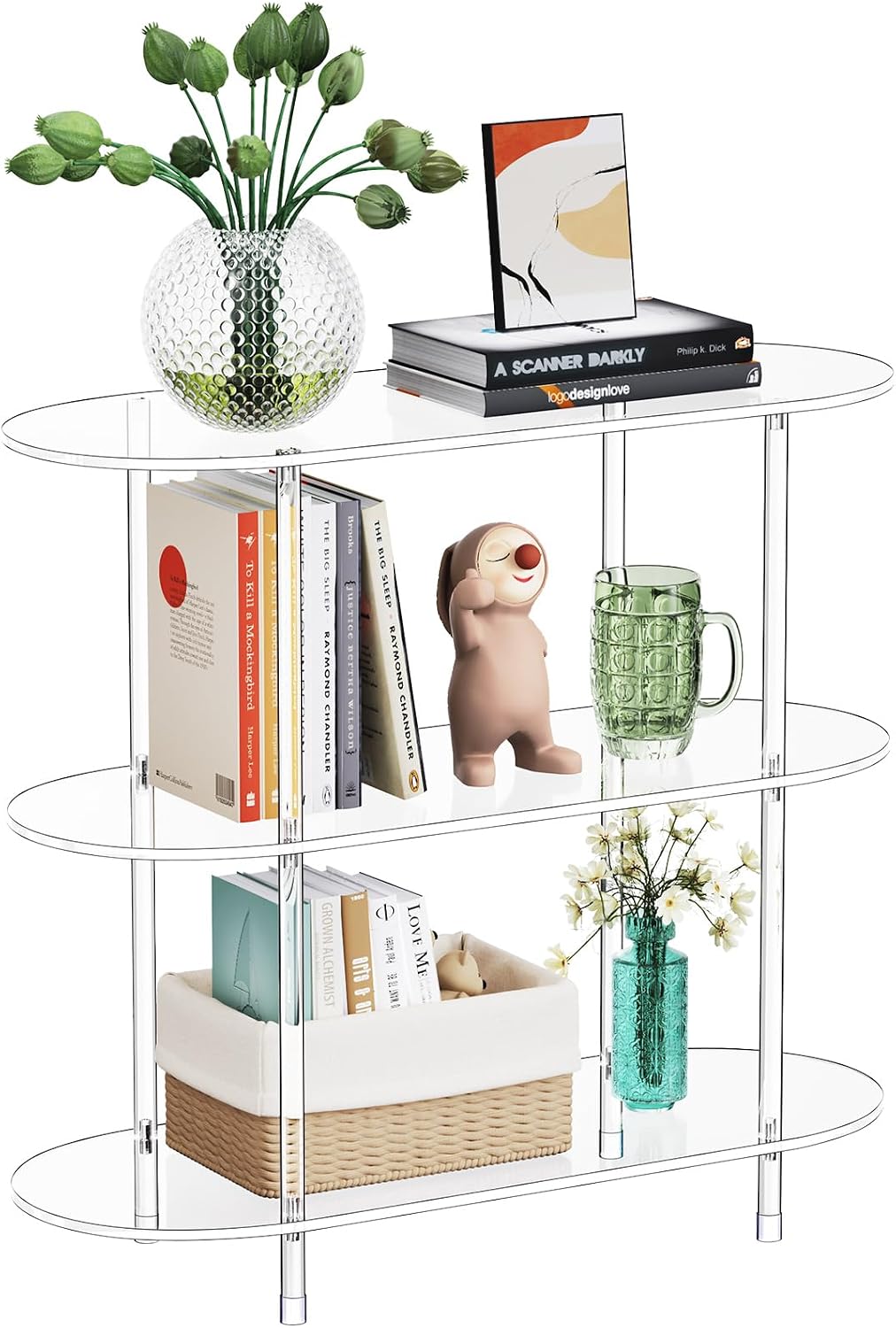 Clear Oval Acrylic 3-Tier Storage Bookshelf