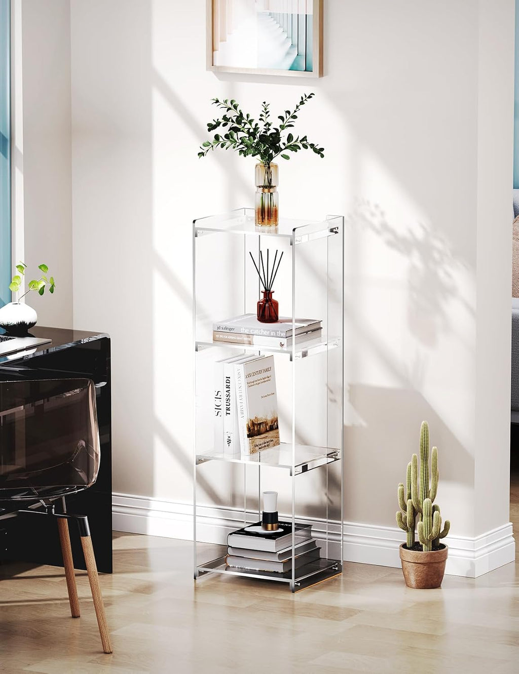 Clear 3 Cube Floor Standing Acrylic Bookshelf