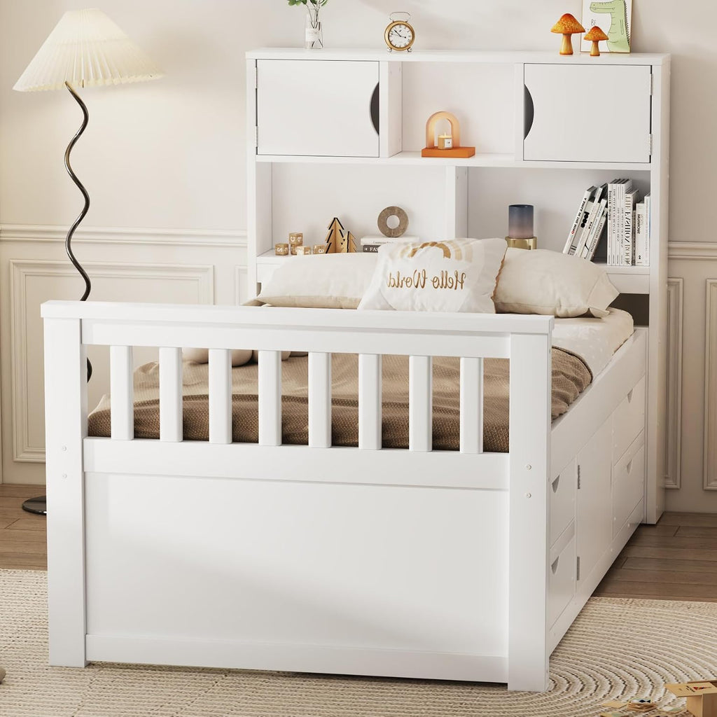 White Twin Storage Bookcase Bed Frame