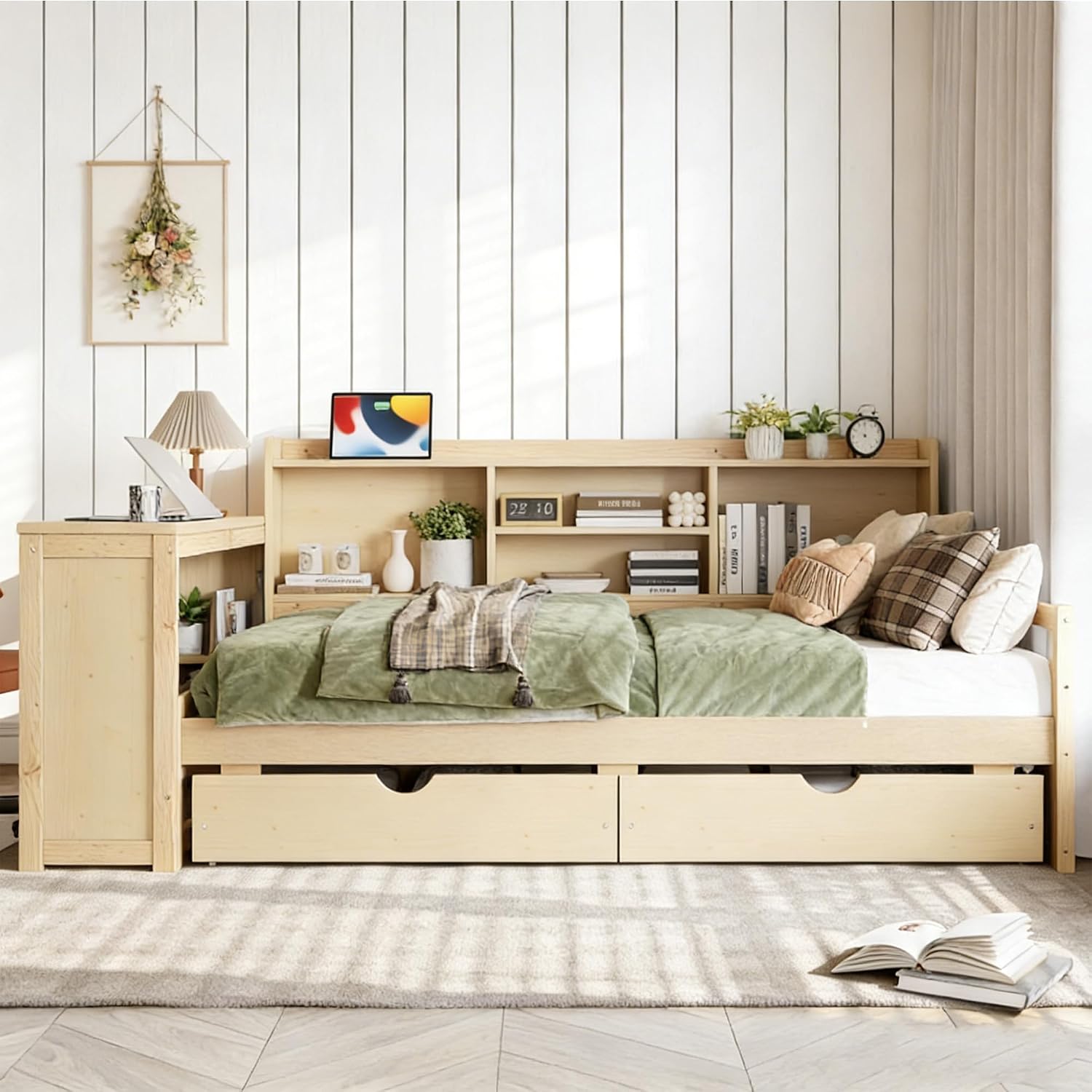 Natural Twin Desk Storage Daybed