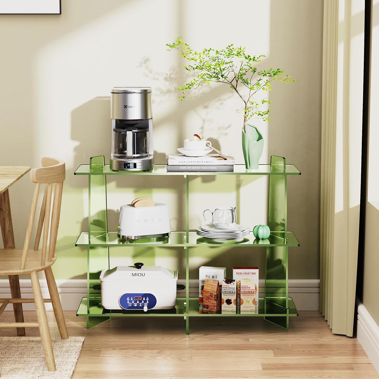 Green 3-Tier Acrylic Storage Entry Bookshelf