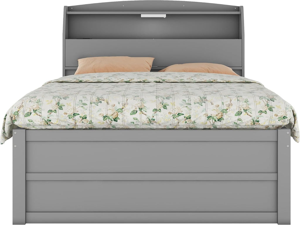 Gray Full LED Trundle Platform Bed