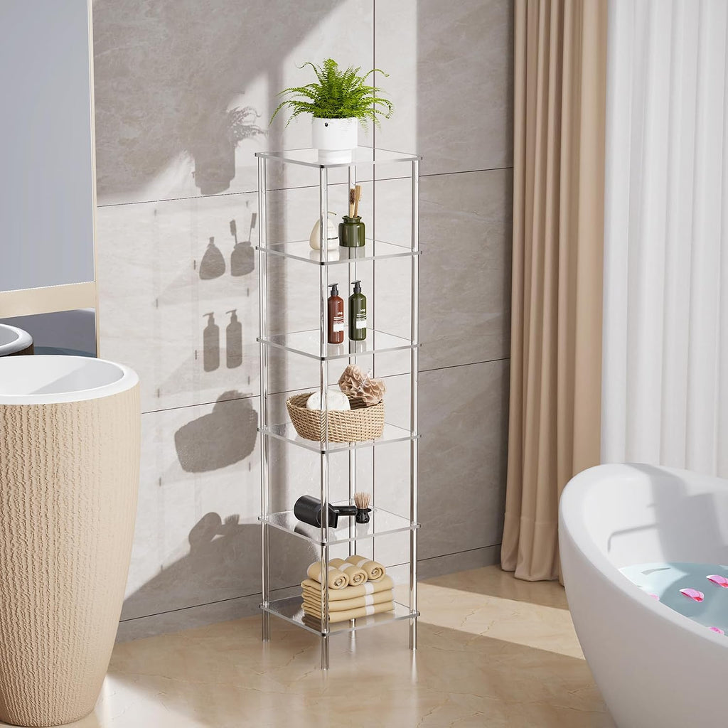 Clear 6-Tier Freestanding Corner Acrylic Bookshelf