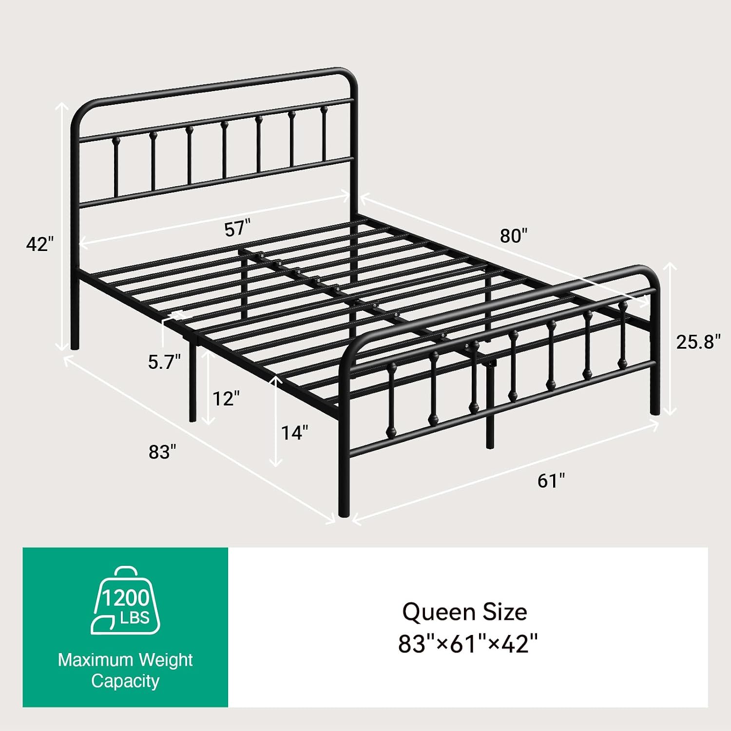 Metal Bed Frame Queen Size
