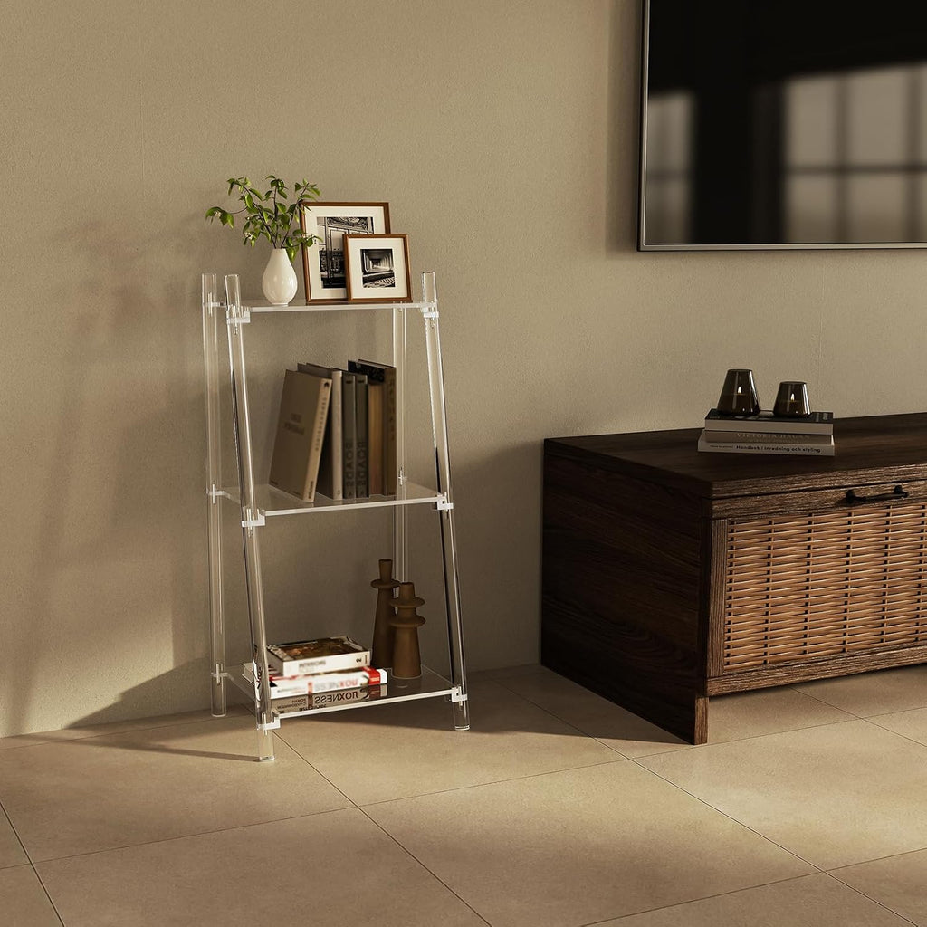 Clear 3-Tier Ladder Freestanding Acrylic Bookshelf