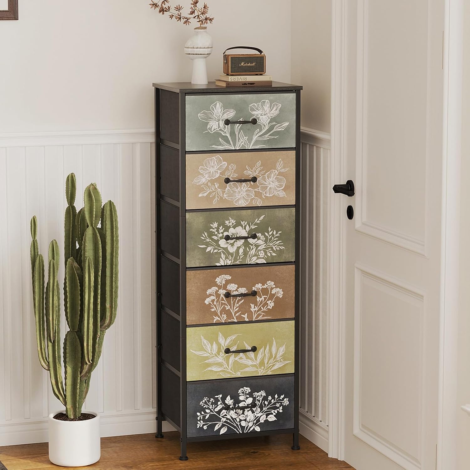 Vintage 6 Drawer Fabric Storage Dresser
