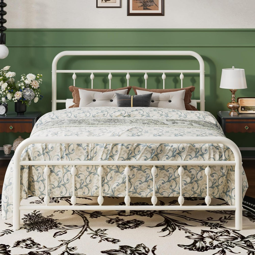 Off White Victorian Full Metal Bed Frame