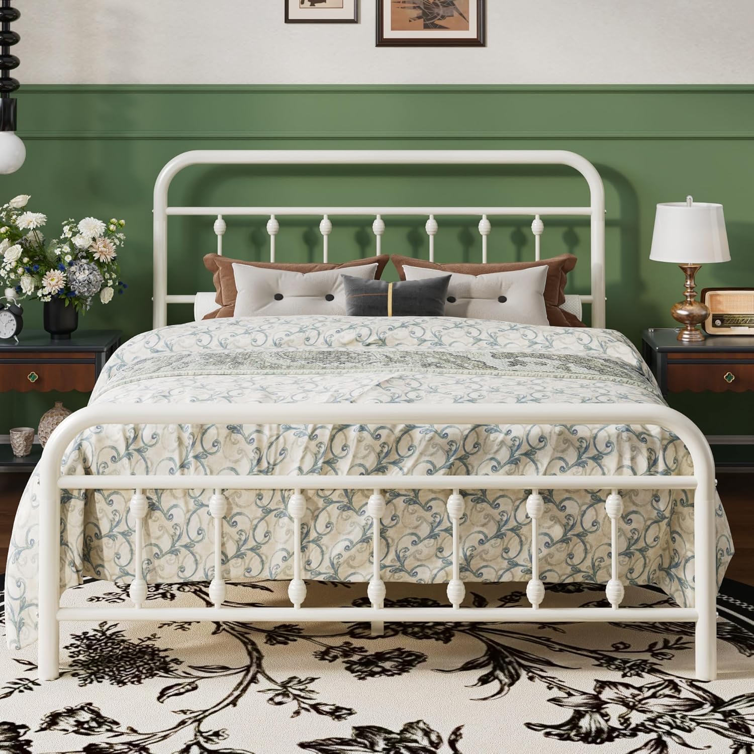 Off White Victorian Full Metal Bed Frame