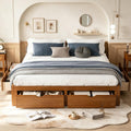 Walnut King Solid Wood Storage Platform Bed