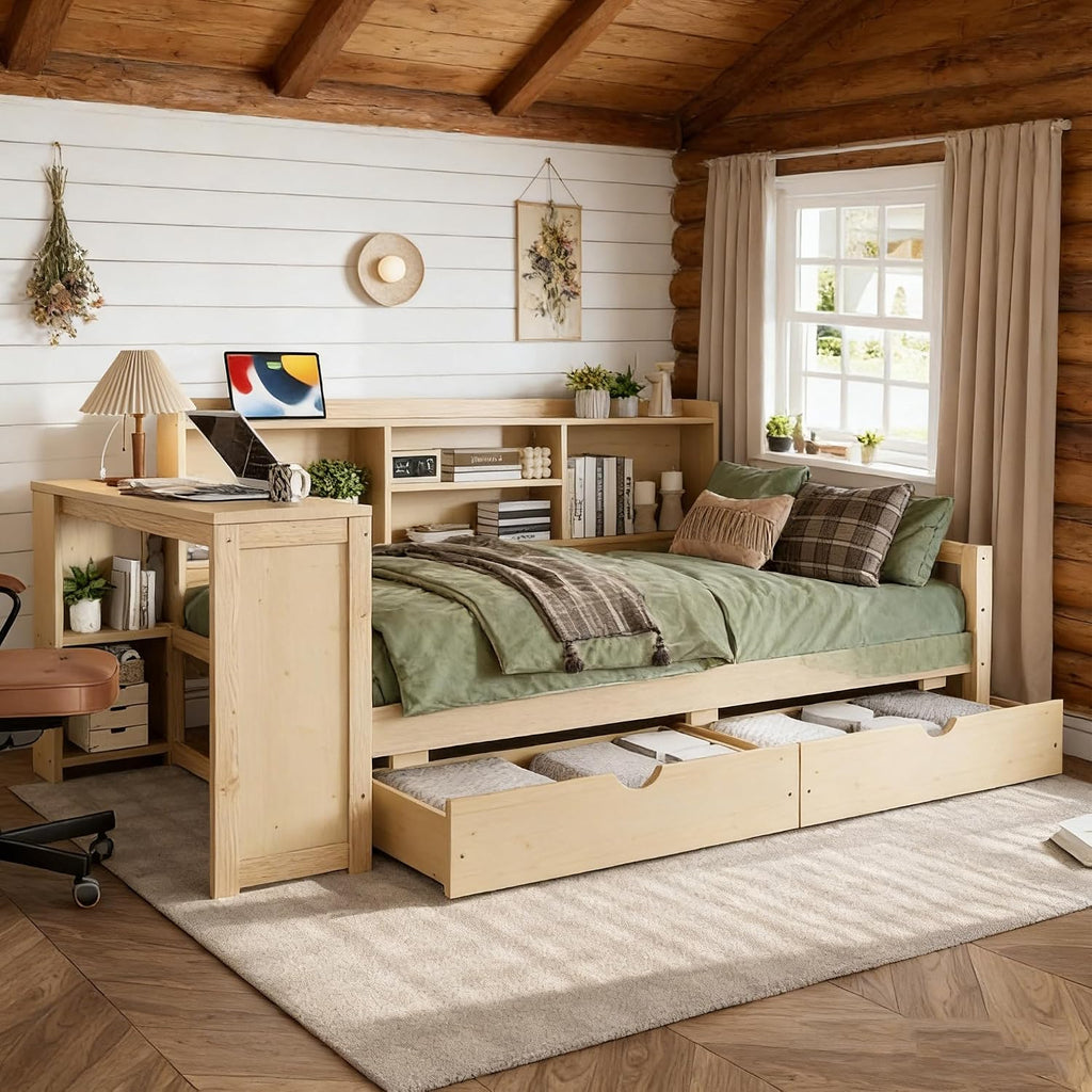 Natural Twin Desk Storage Daybed