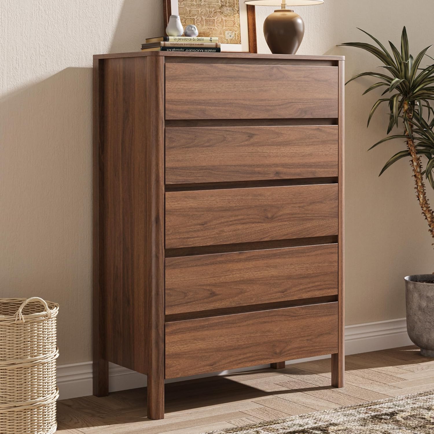 Walnut Hidden Handle 5 Drawer Dresser