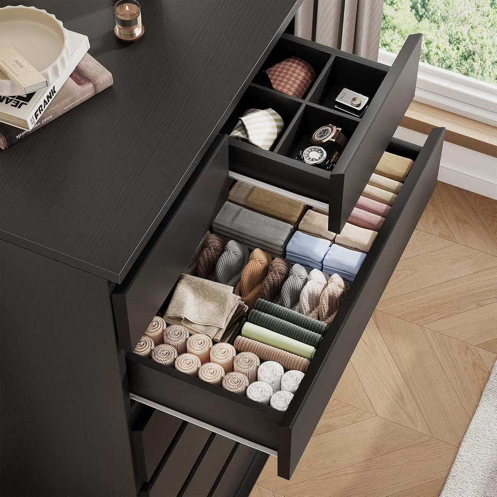 Black 7 Drawer Tall Wood Vertical Bedroom Dresser