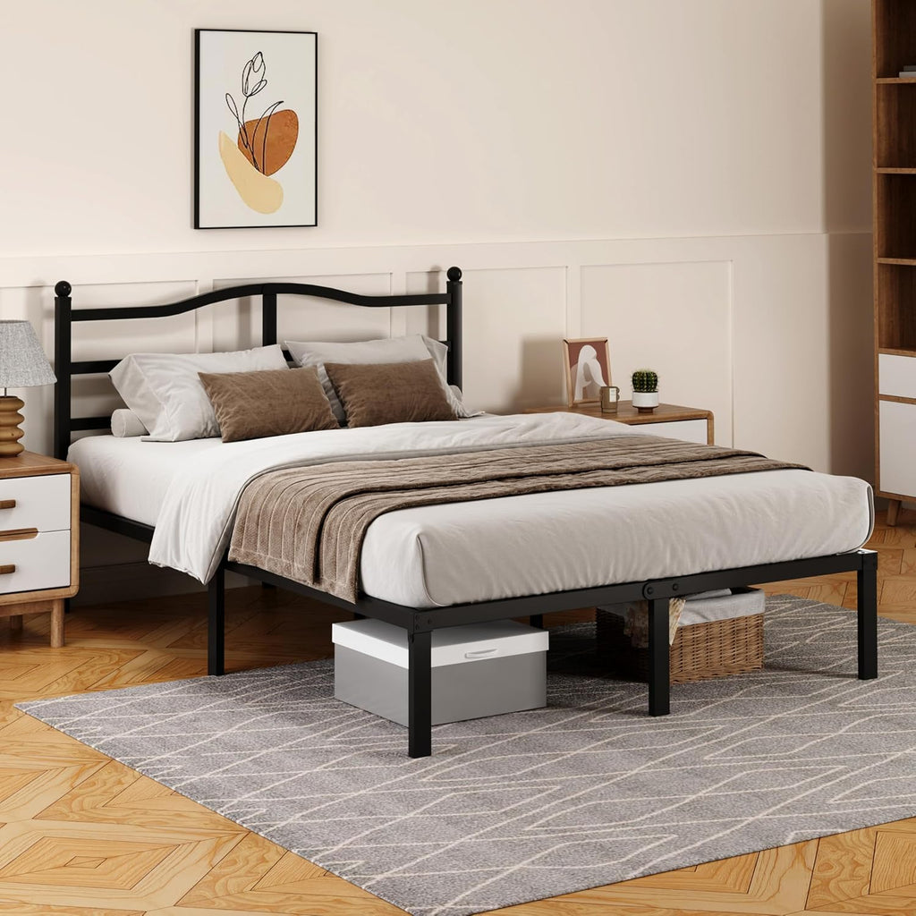 King Metal Bed Frame Steel Slats Headboard