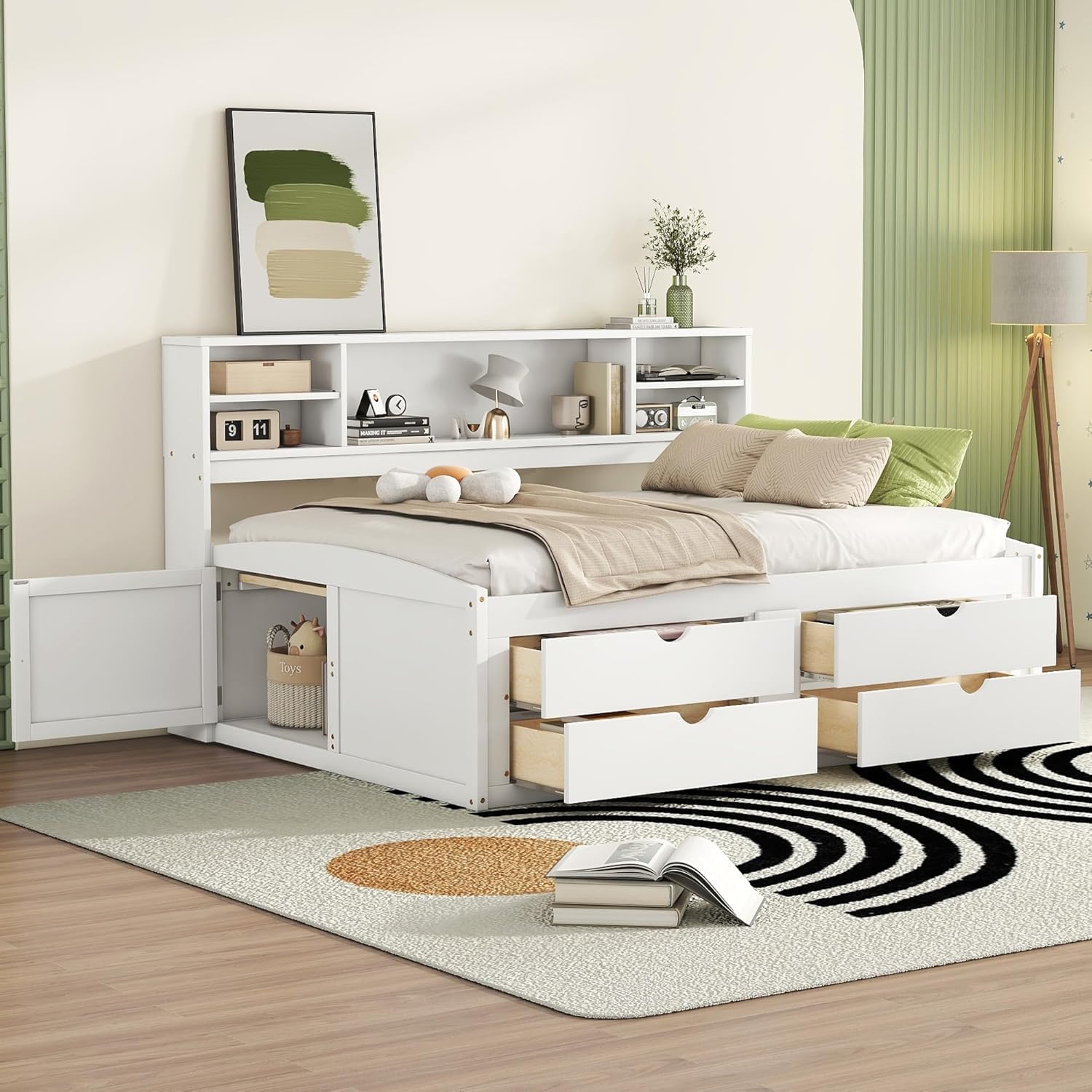 White Full Bookcase Storage Daybed