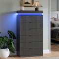 Black 6 Drawer LED Charging Wooden Bedroom Dresser