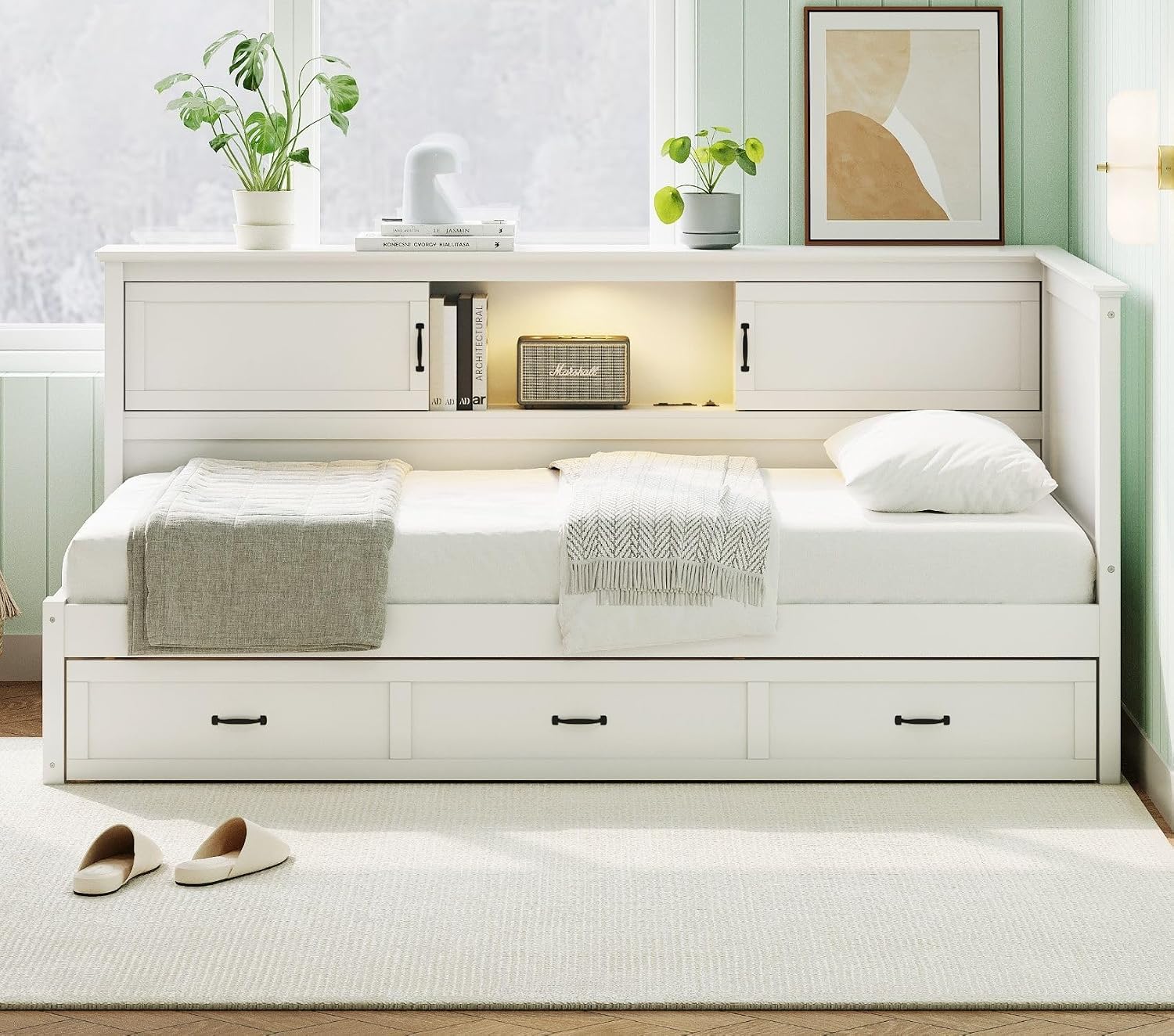 White Twin LED USB Storage Daybed
