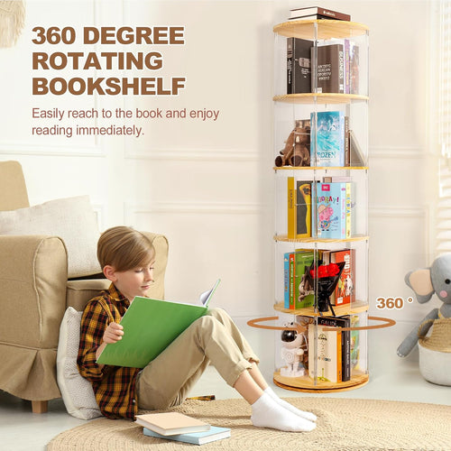 5-Tier Rotating Wood Acrylic Bookshelf