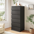 Black Handleless 6 Drawer Tall Wooden Dresser