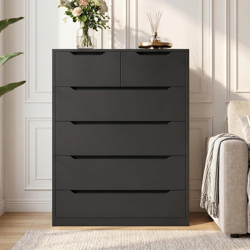 Black Handle-Free 6 Drawer Dresser