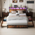 Brown King LED Storage Metal Bed Frame