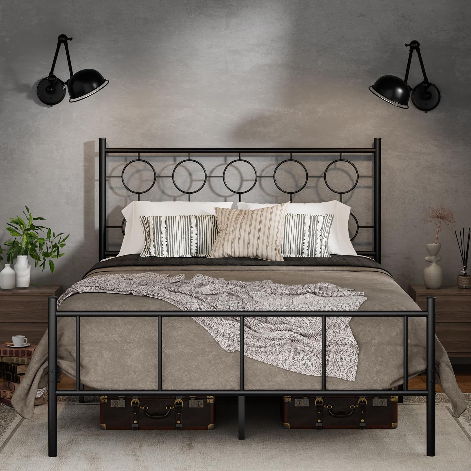Queen Vintage Metal Bed Storage Slat Frame