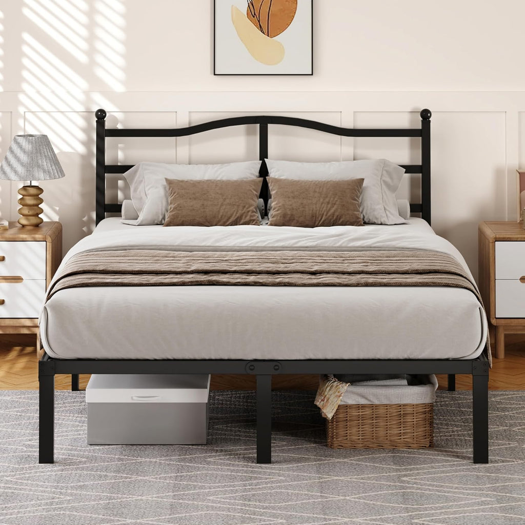 King Metal Bed Frame Steel Slats Headboard