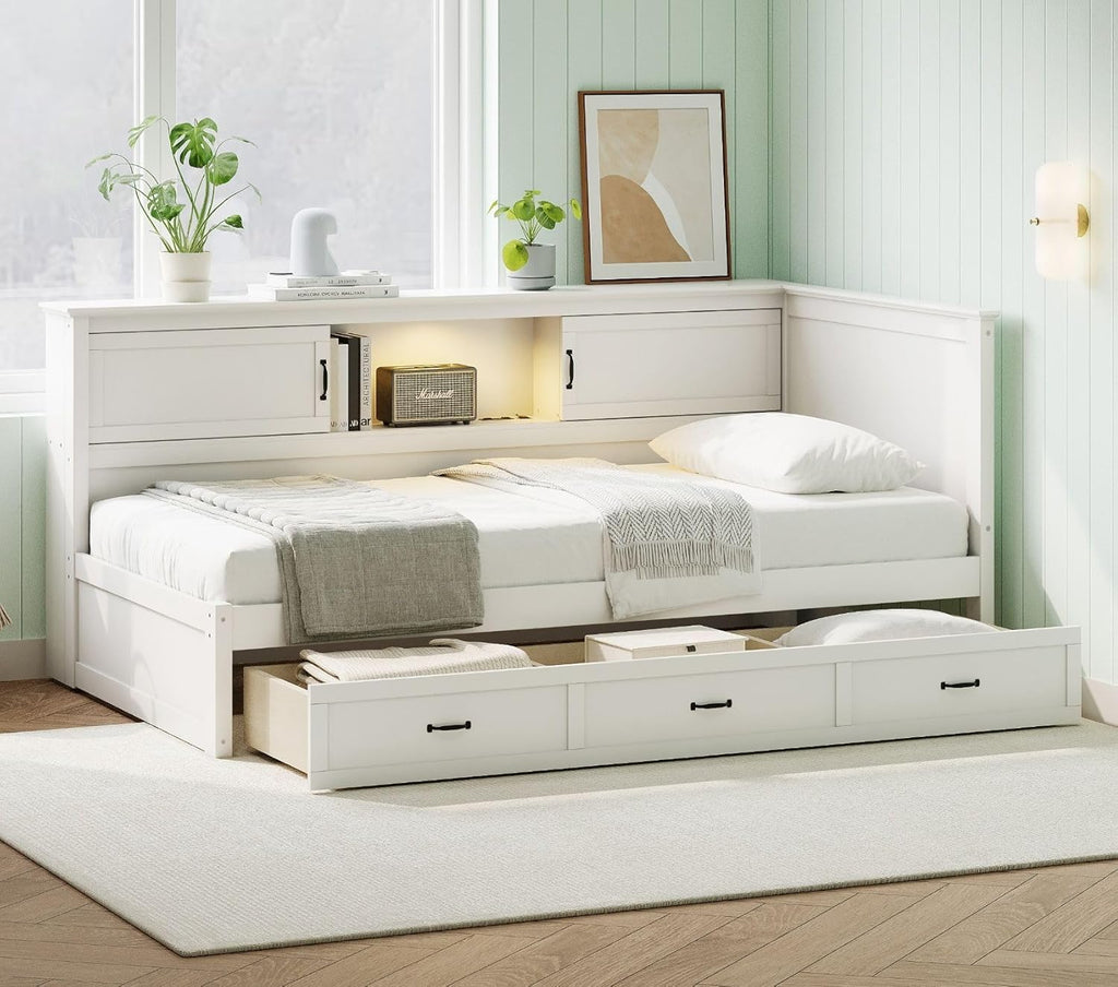 White Twin LED USB Storage Daybed