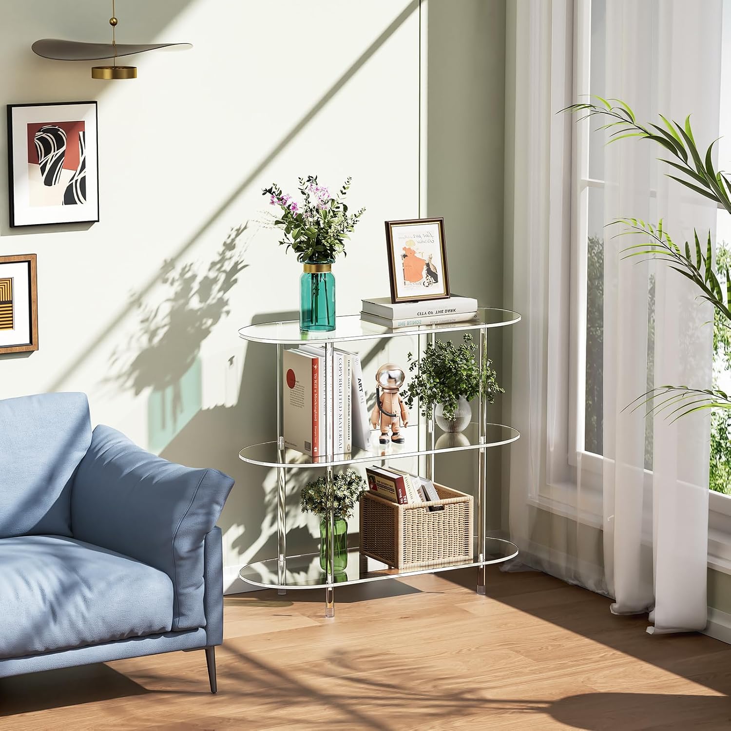 Clear Oval Acrylic 3-Tier Storage Bookshelf