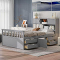Grey Full Bookcase Storage Wood Bed