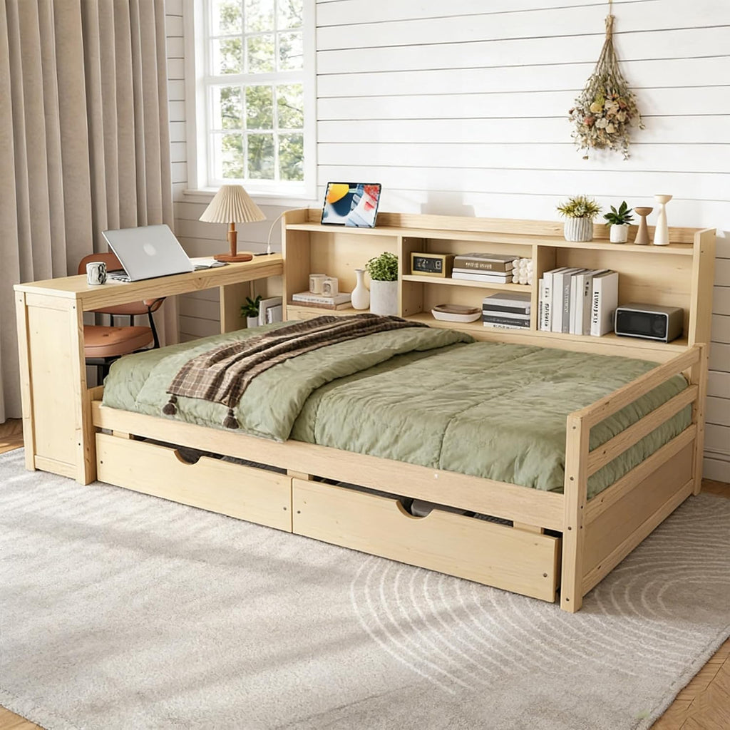 Natural Twin Desk Storage Daybed