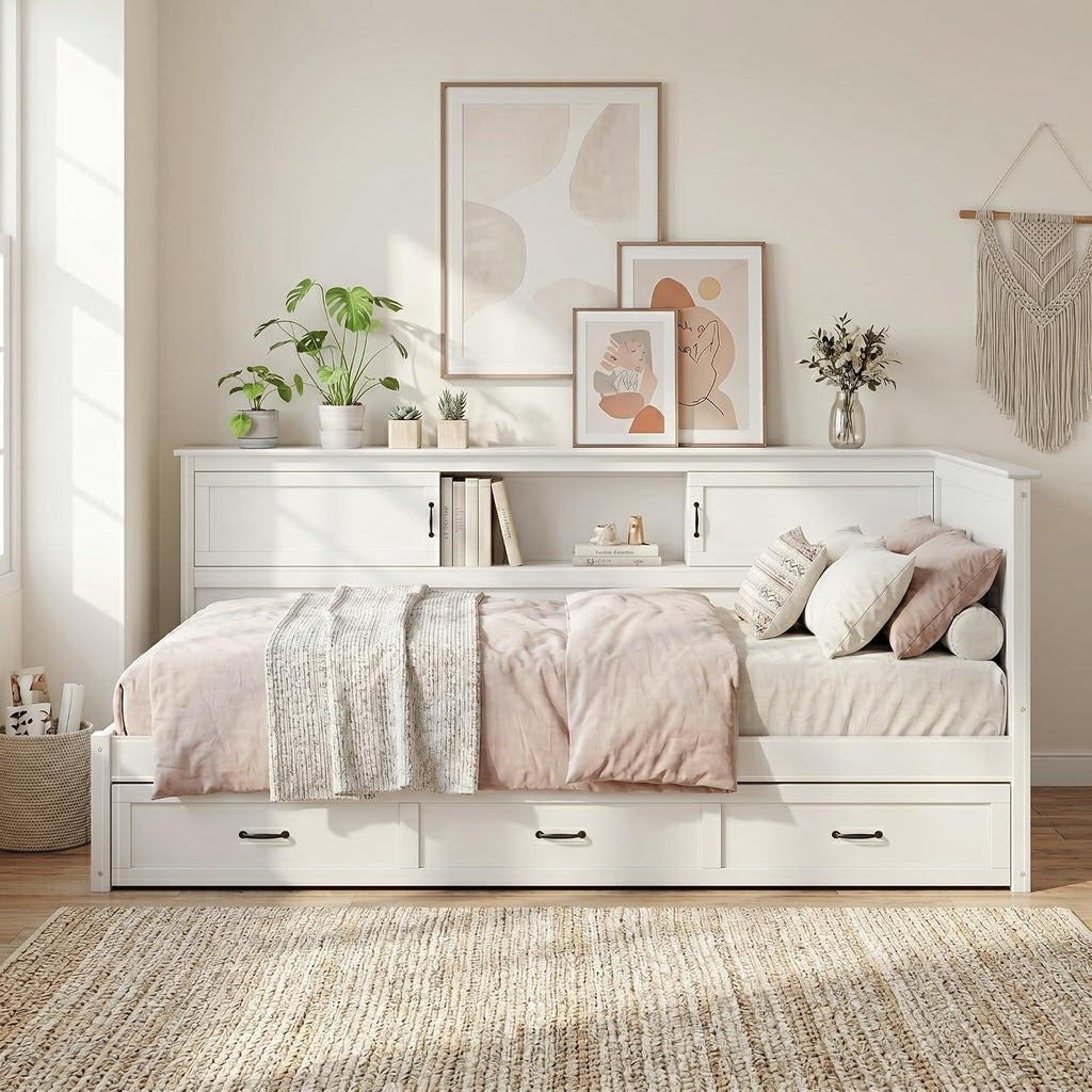 White Full LED USB Storage Daybed