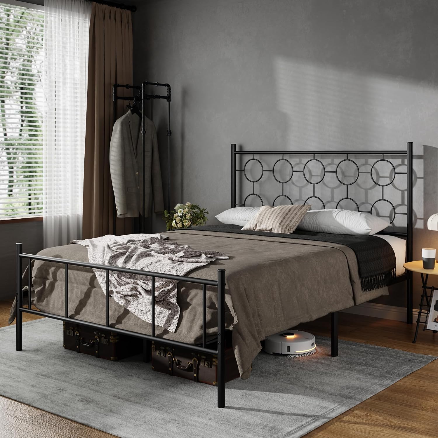 Queen Vintage Metal Bed Storage Slat Frame