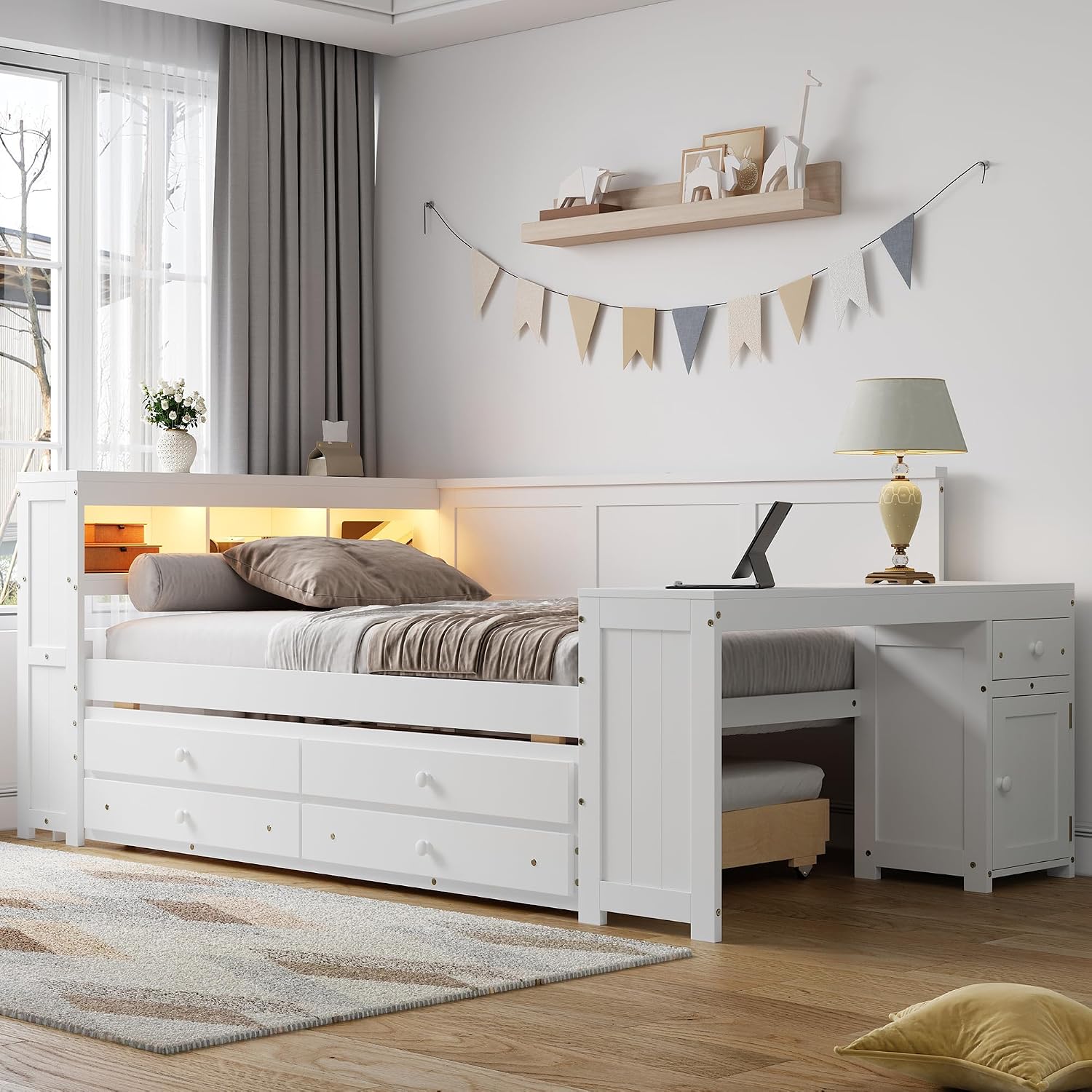 White Full Corner Storage Daybed Frame
